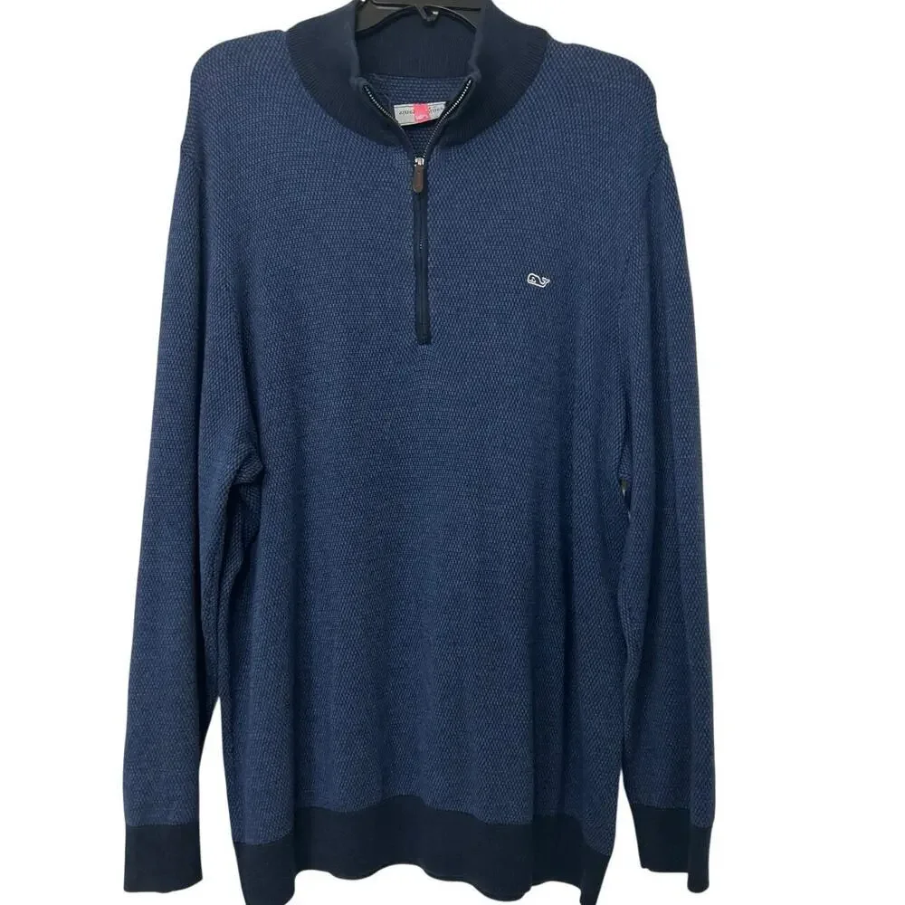 Vineyard Vines XXL Wool Blend Quarter Zip Sweater Navy Hamilton Pullover Preppy